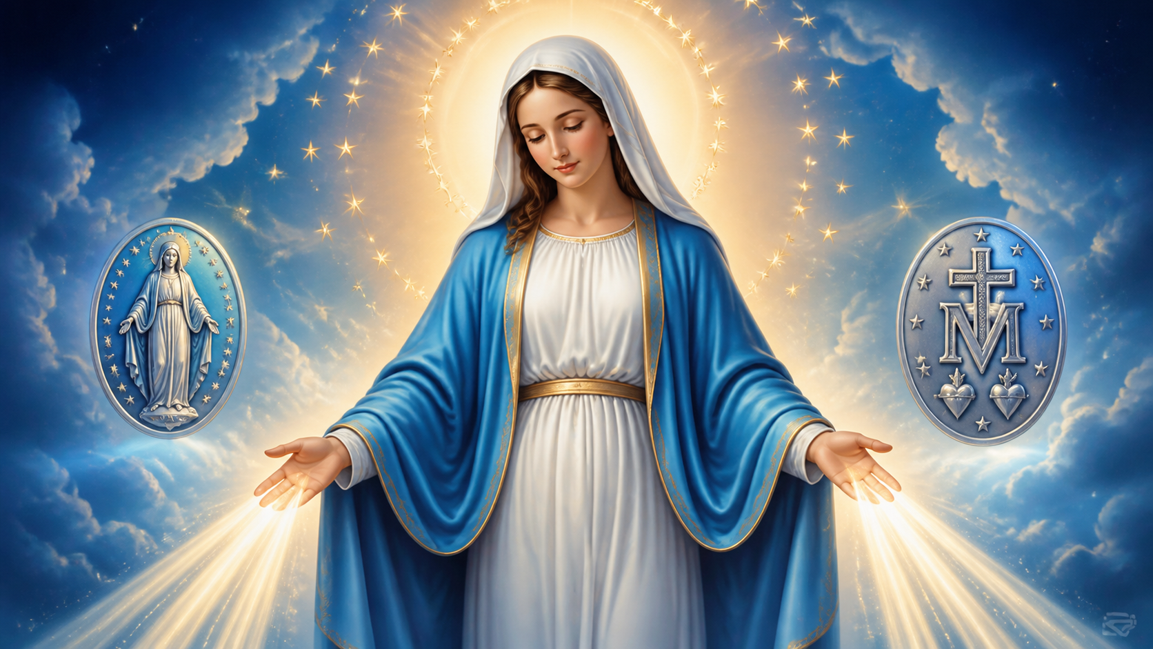 Nossa Senhora da Medalha Milagrosa irradiando luz