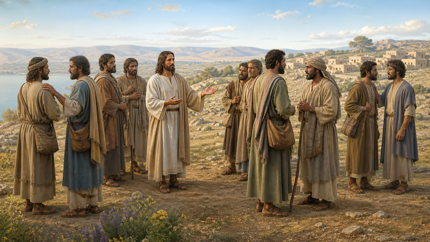 Jesus orientando os doze discípulos antes da missão