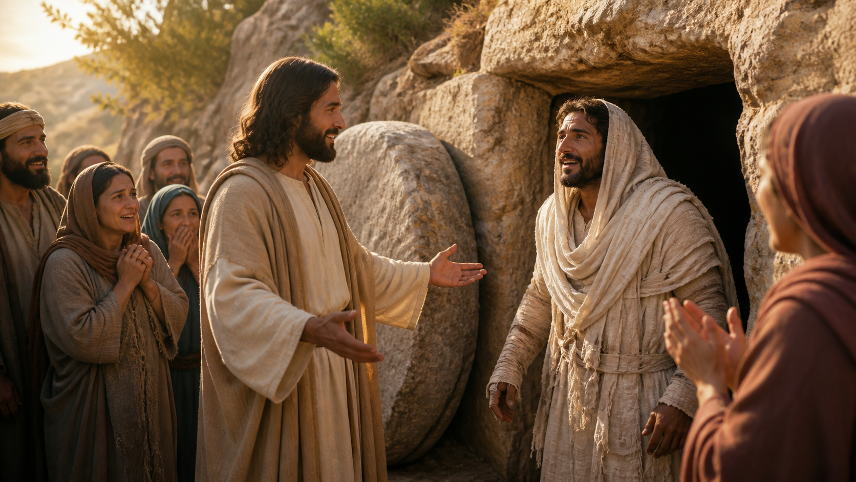 Jesus recebendo Lázaro à saída do túmulo em Betânia