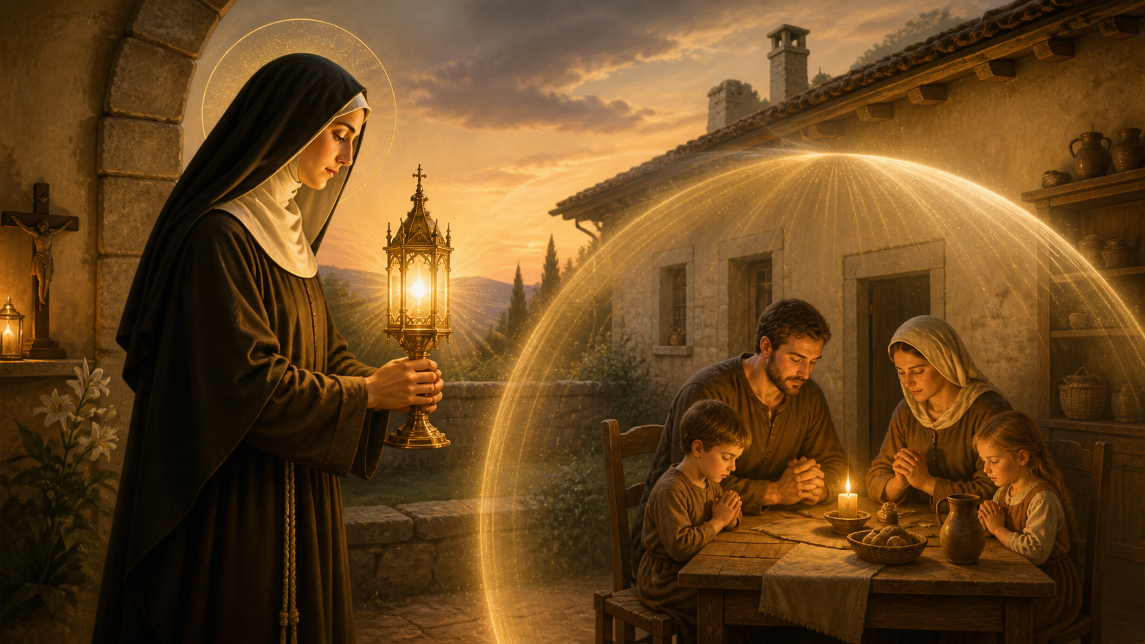 Santa Clara levando luz e proteção a uma família