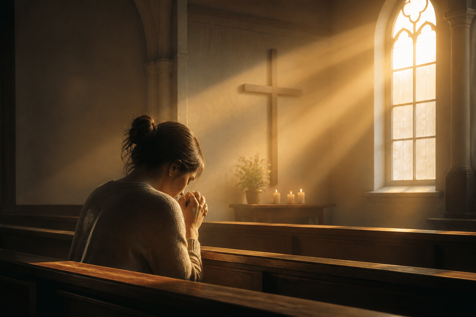 Pessoa em oração pedindo força a Deus em situação difícil