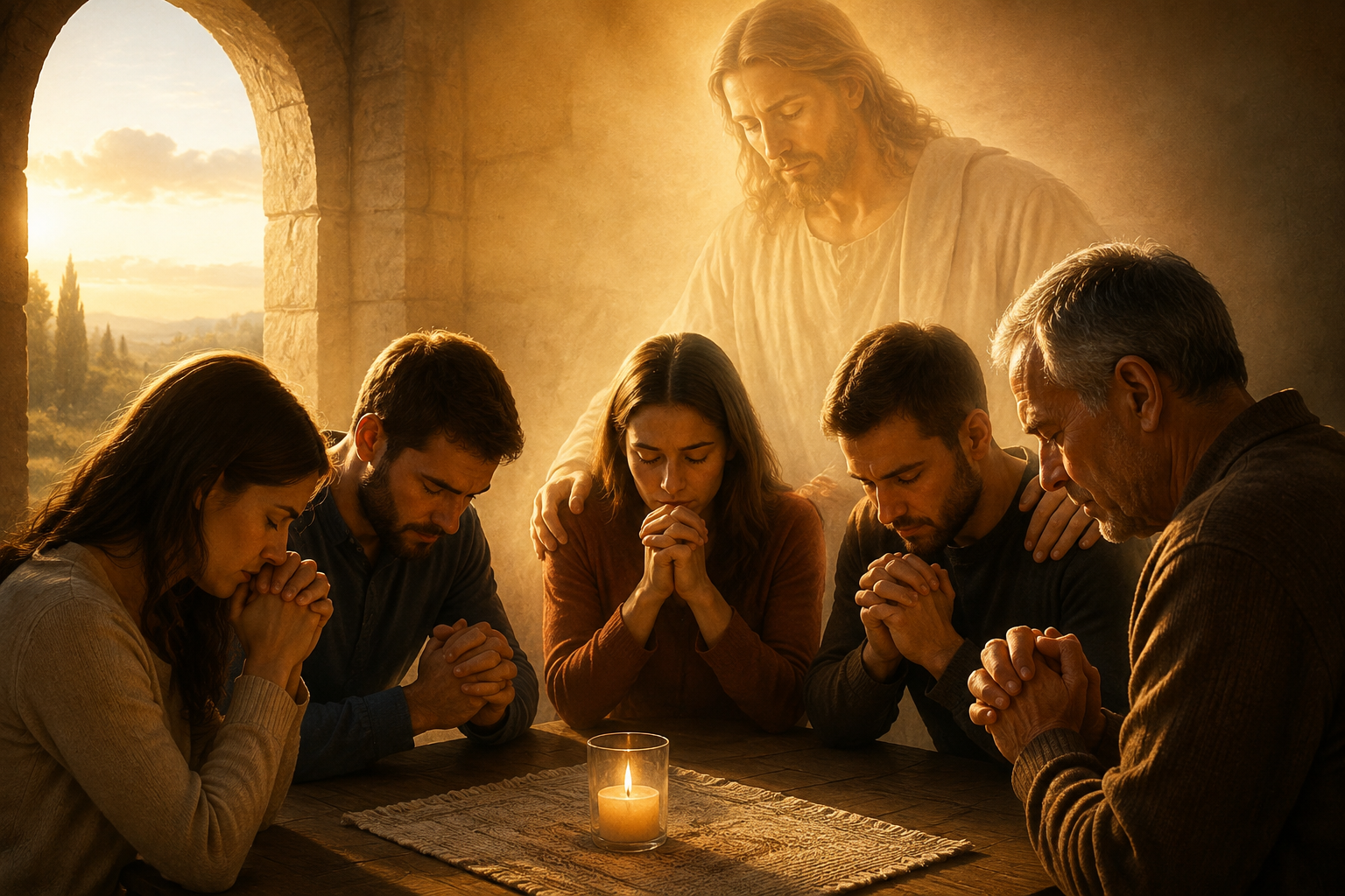 Pessoas reunidas em oração de intercessão