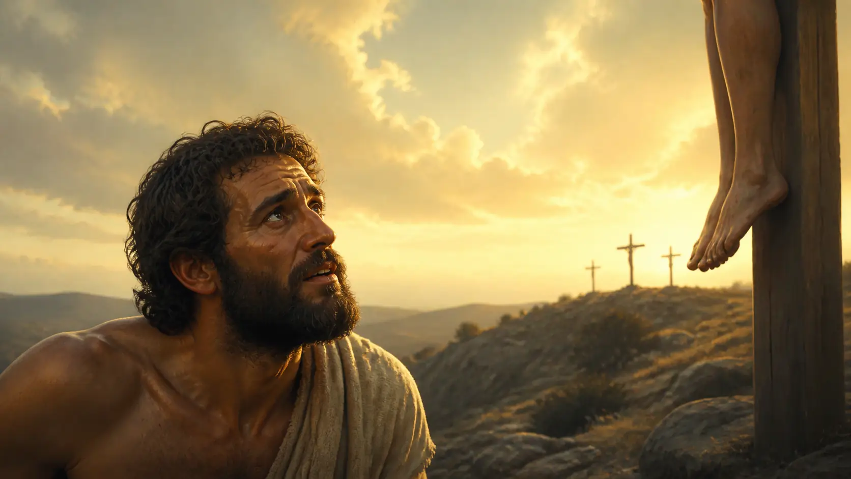 São Dimas ao lado de Jesus crucificado