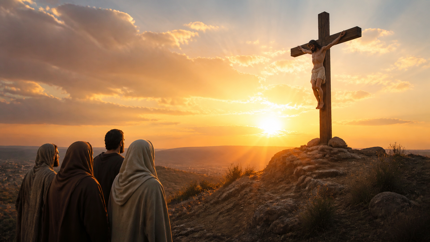 Jesus Crucificado ao pôr do sol, símbolo de fé e esperança